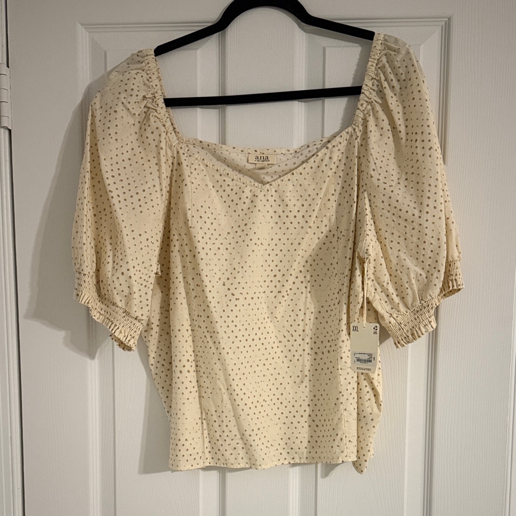 A.N.A Women's Beige Polka Dot Blouse